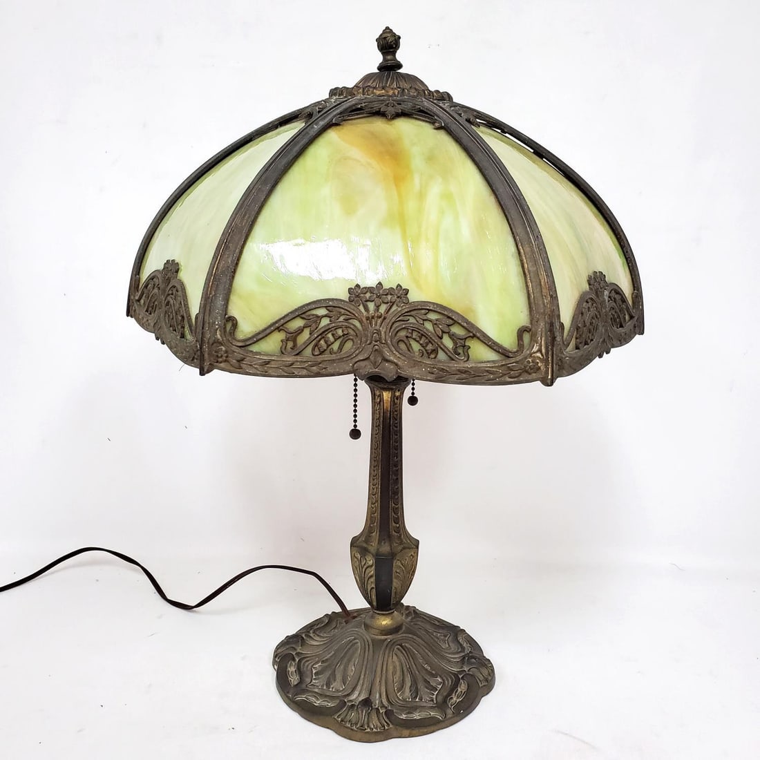 Antique Bronze & Slag Glass Table Lamp (1 of 4)