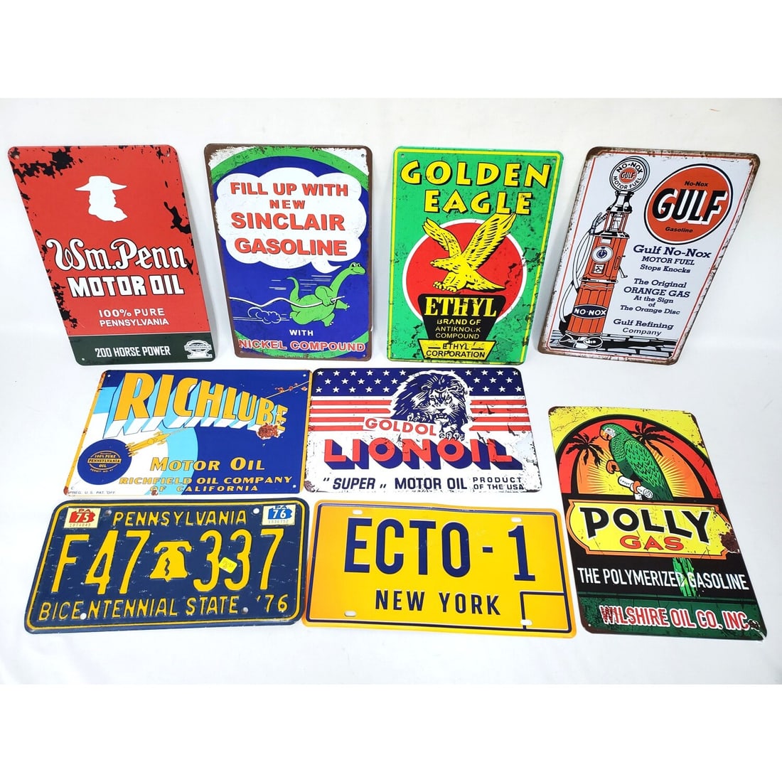 1976 Pennsylvania Bicentennial State License Plate: Vintage 1976 Pennsylvania "Bicentennial State" License Plate Along w/ 8 New Metal Signs. Condition: Generally Good. Sold As Is. Dimensions: Largest H- 11.75" x W- 7.75". Provenance: From a Long Island