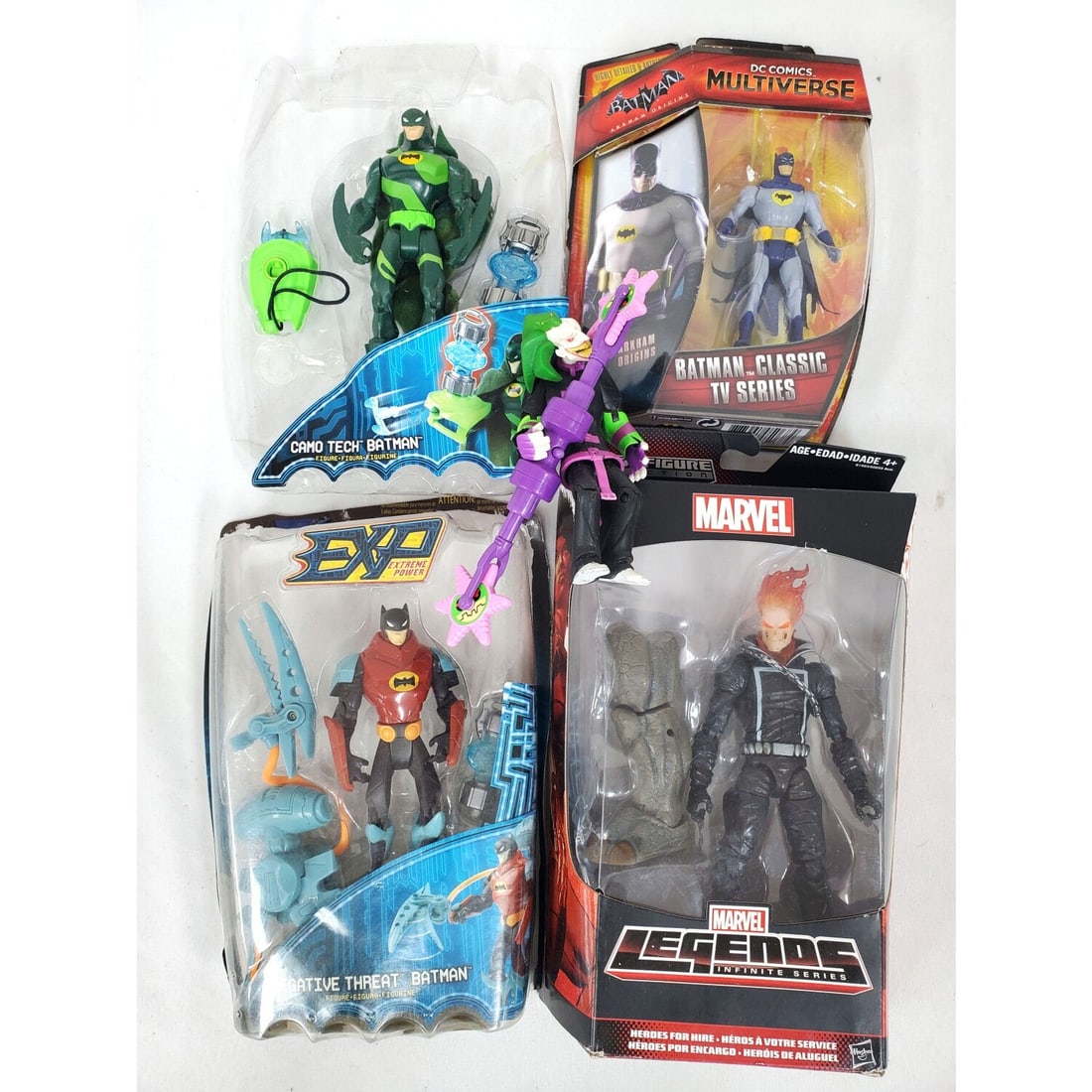 Marvel Legends Ghost Rider Action Figure & More: Marvel Legends Infinite Series Ghost Rider Action Figure Along w/ Various Batman Figures. Condition: Sold As Is. Most of The Packaging is in Poor Condition. See Images For Reference. Dimensions: Vario