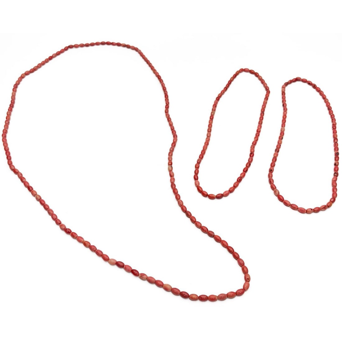 Lot of 3 Coral Beaded Necklaces: Lot of 3 Coral Beaded Necklaces. Condition: Generally Good. Dimensions: Longest-L-46". Provenance: From a Long Island, NY Home. Please note the absence of a Condition Report does not imply that there 