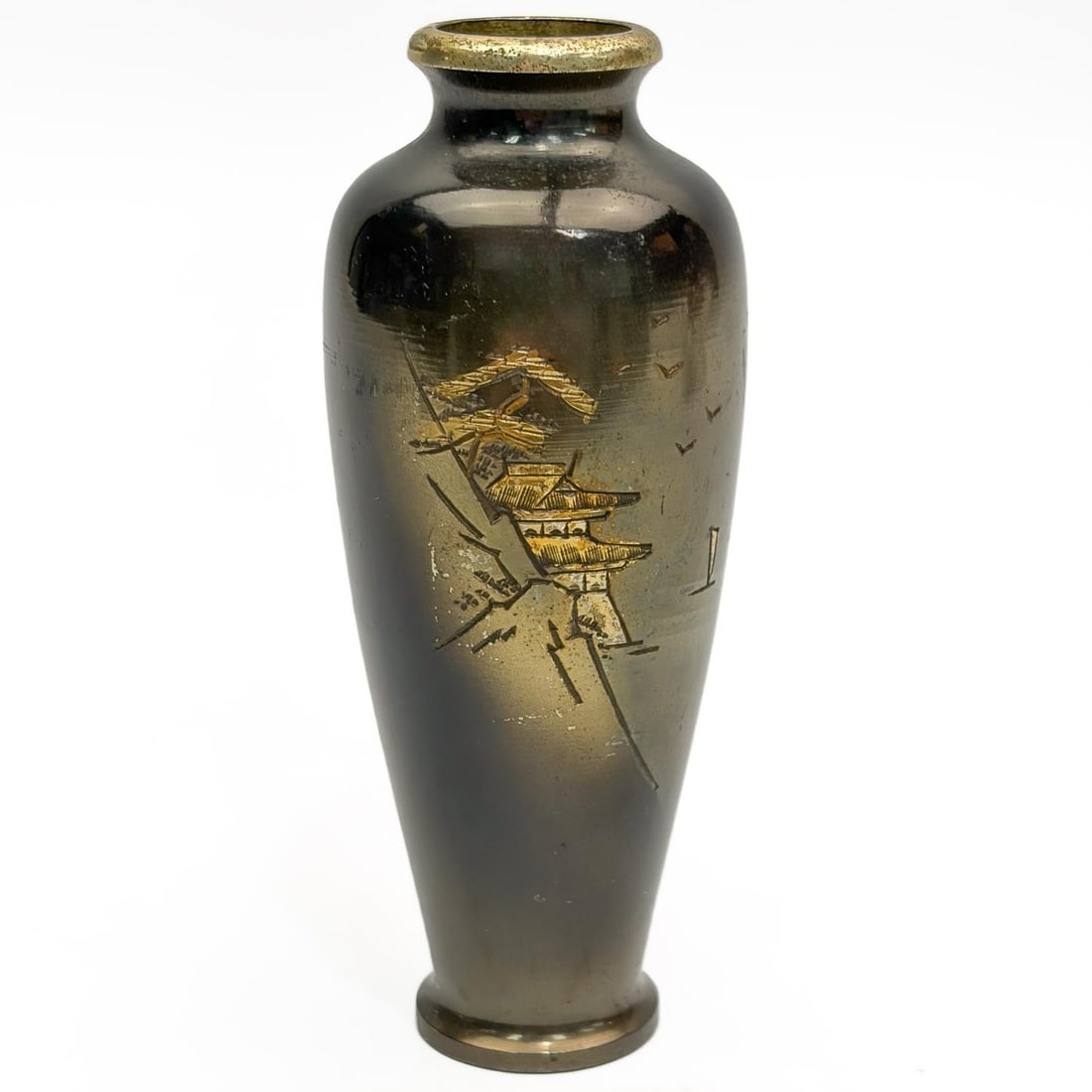 Japanese Vintage Mixed Metal Small Vase: Japanese Vintage Mixed Metal Small Vase. Condition: Generally Good. Dimensions: H-5". Provenance: From a Long Island, NY Home. Please note the absence of a Condition Report does not imply that there a