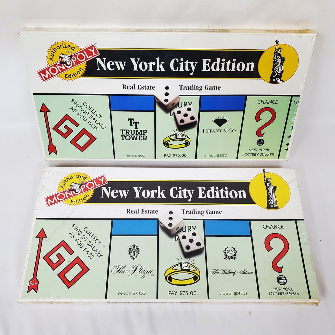 2 Vintage Monopoly: New York City Edition: Lot of 2 Vintage Monopoly: New York City Edition Board Games Unopened In Original Boxes. Condition: Generally Very Good. Dimensions: L- 20.25" x W- 10.25". Provenance: From a Long Island, NY Home. Ple