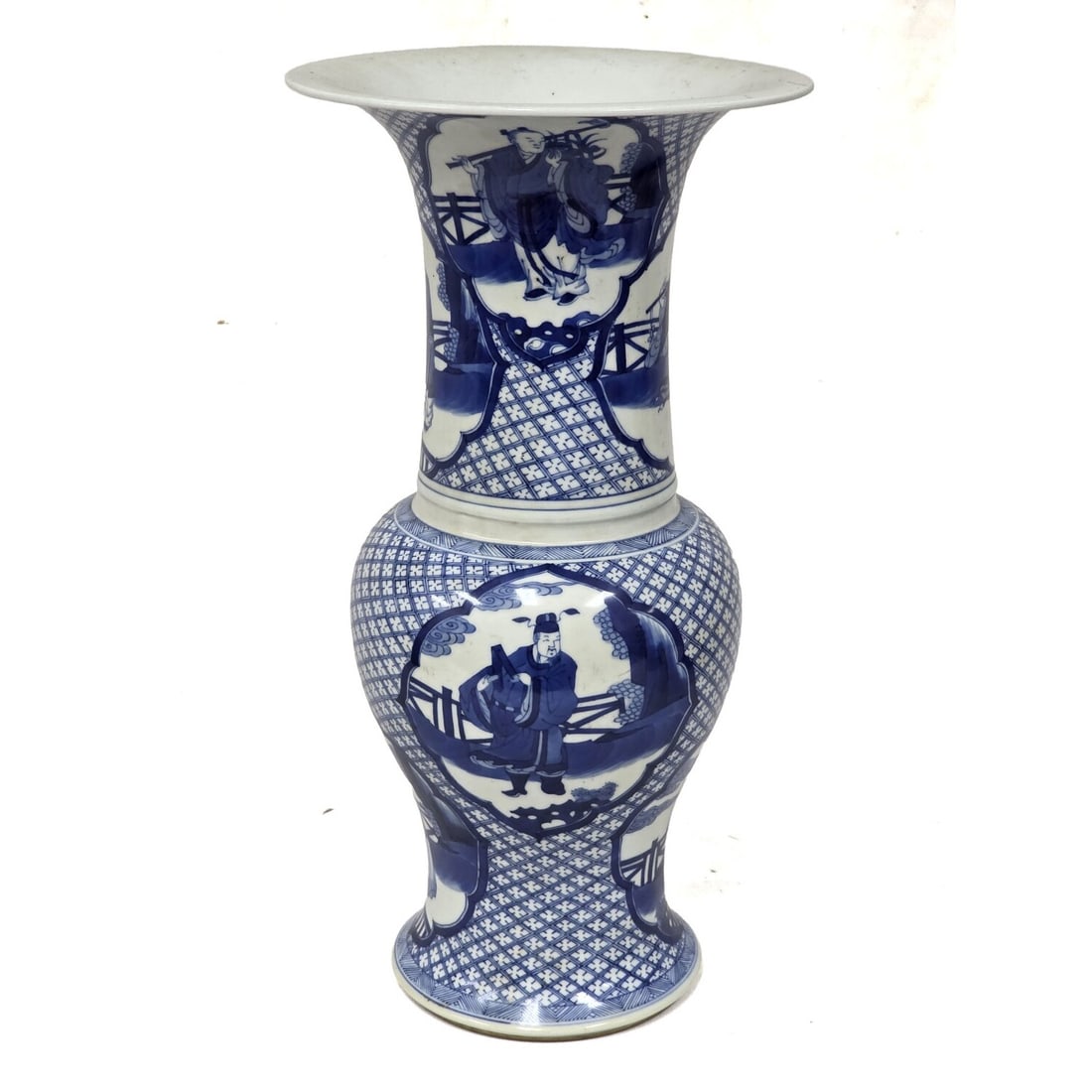 Chinese Signed Blue & White Porcelain Tall Vase: Chinese Signed Blue & White Porcelain Tall Vase. Condition: Generally Good. Dimensions: H-18.5" x Dia-9.6". Provenance: From a Long Island, NY Home. Please note the absence of a Condition Report does 
