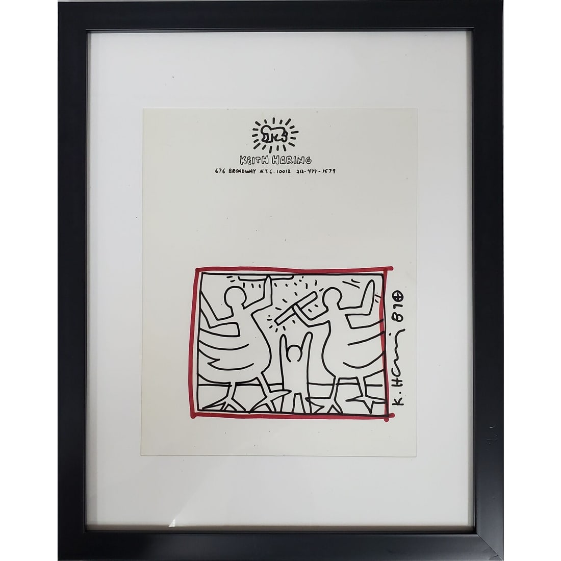 After Keith Haring, American (1958-1990): After Keith Haring, American (1958-1990) Drawing Marker on Paper. Signed & Dated. Comes w/ Certificate of Authenticity on The Back Dated 1989. We Do Not Guarantee the Authenticity of this Artwork. Fra