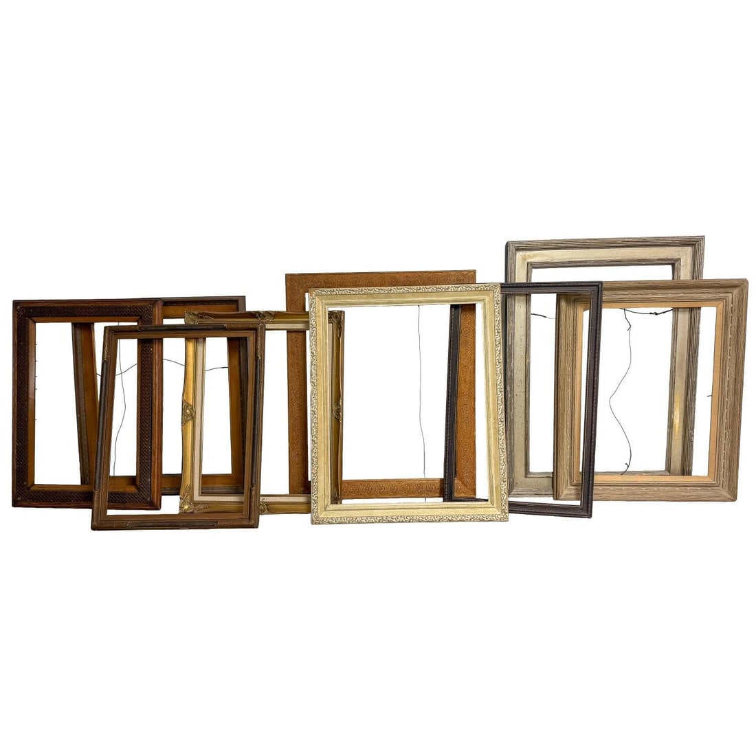 Lot of 9 Vintage Medium Sized Wooden Frames: Lot of 9 Vintage Medium Sized Wooden Frames. Condition: All Frames are Sold As Is w/ Losses. Dimensions: Largest Frame-37" x 26.5". Provenance: From a Long Island, NY Home. Please note the absence of 