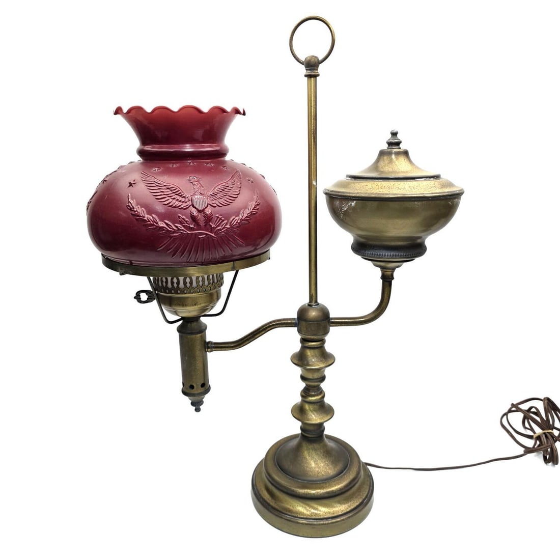 Antique 19th C. Brass Single-Arm Student Oil Lamp (1 of 3)