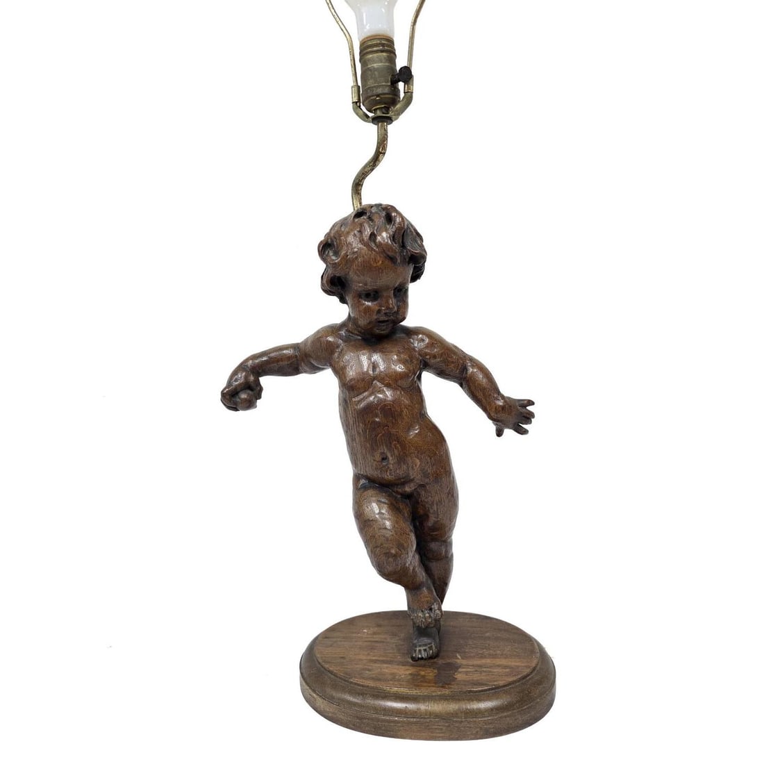 Vintage Italian Hand-Carved Wood Putto Cherub Lamp (1 of 2)