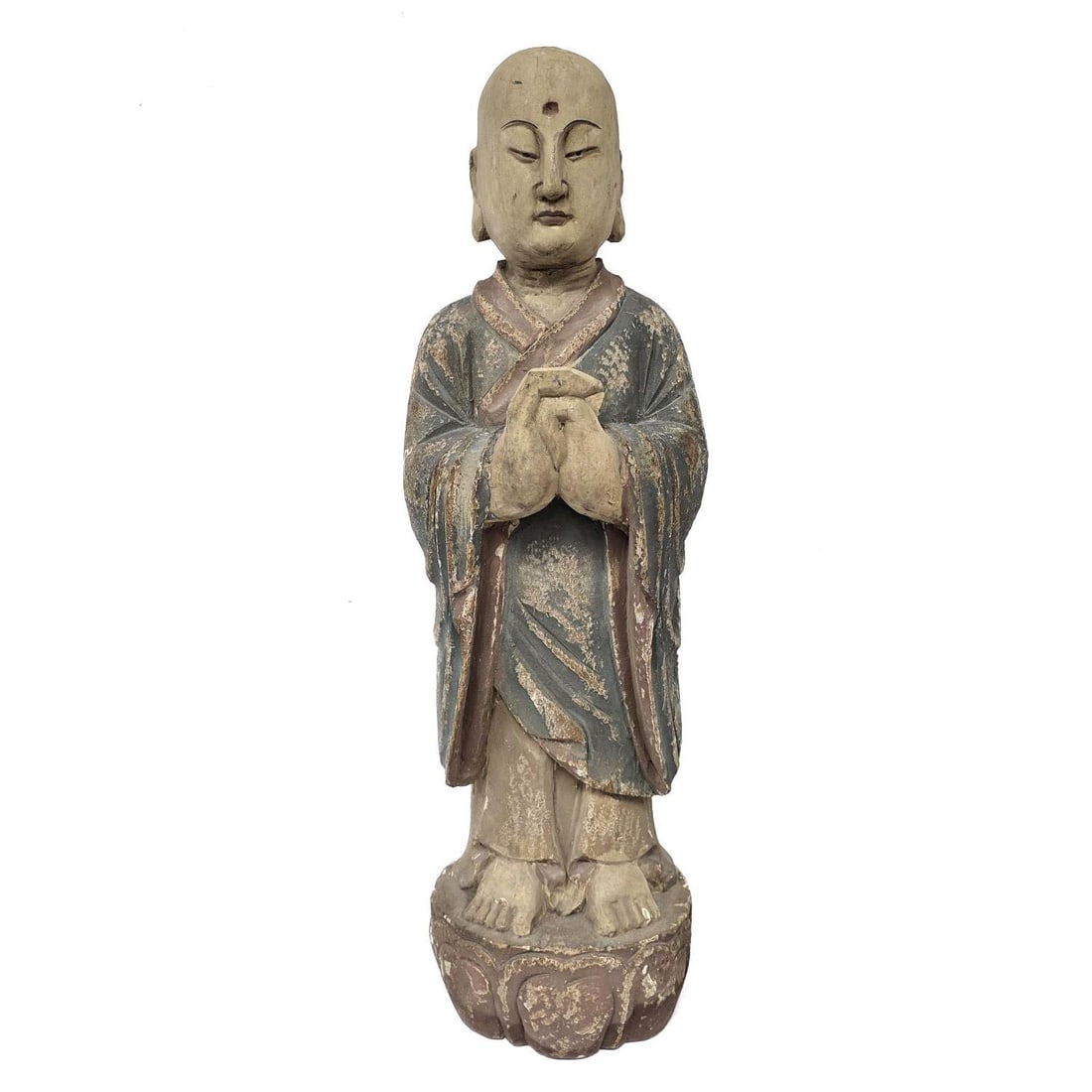 Chinese Large Carved Wood Figure of Lohan (1 of 3)