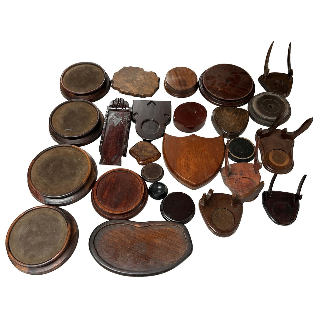 Large Variety of Chinese & Other Wooden Stands: Large Variety of Chinese & Other Wooden Stands. Condition: Sold As Is. Dimensions: Various Sizes. Provenance: From a Long Island, NY Home. Please note the absence of a Condition Report does not imply 