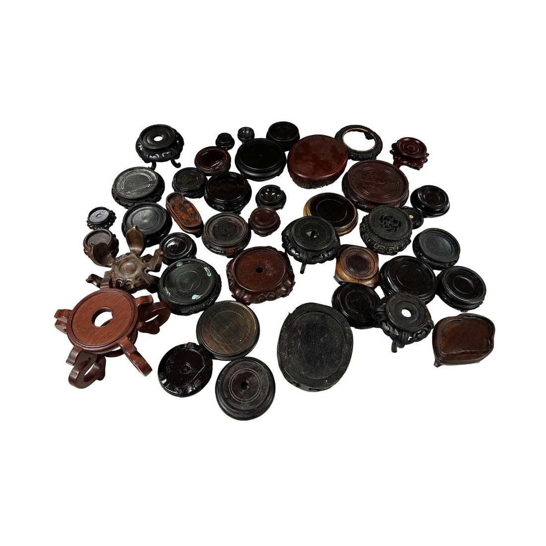 Large Variety of Small Chinese Wooden Stands: Large Variety of Small Chinese Wooden Stands. Condition: Sold As Is. Dimensions: Various Sizes. Provenance: From a Long Island, NY Home. Please note the absence of a Condition Report does not imply th