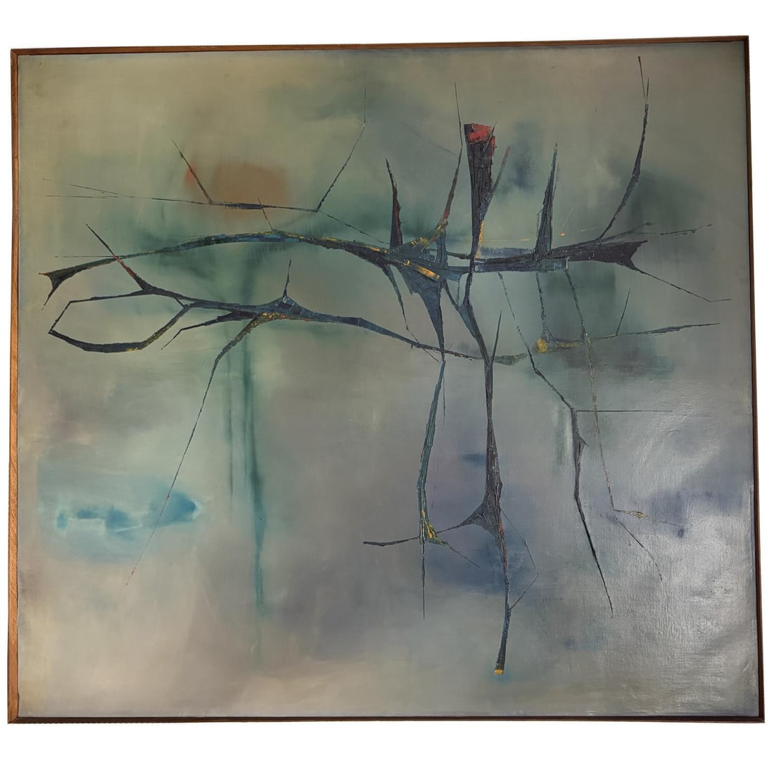 Monumental Vintage MCM Signed Abstract Painting: Monumental Vintage MCM Signed Abstract Expressionist Painting, Oil on Canvas. Signed "C. Meyers" and Dated '60 Lower Middle Right. In Wooden Frame. Condition: Generally Very Good. Frame Needs Attentio