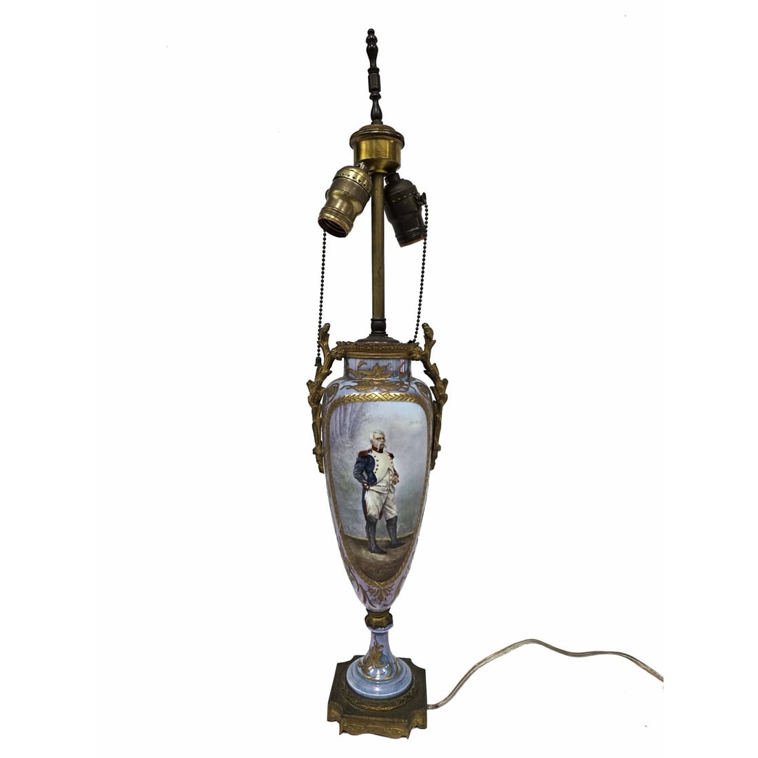 Vienna Style Porcelain Vase Made Into a Lamp: Royal Vienna Style Porcelain Vase Made Into a Lamp. Condition: Crack on The Vase. As Found. Please Note- We Do Not Guarantee the Workability or Wiring of Any Lamps. Dimensions: Vase-H-13.5". Total H-2