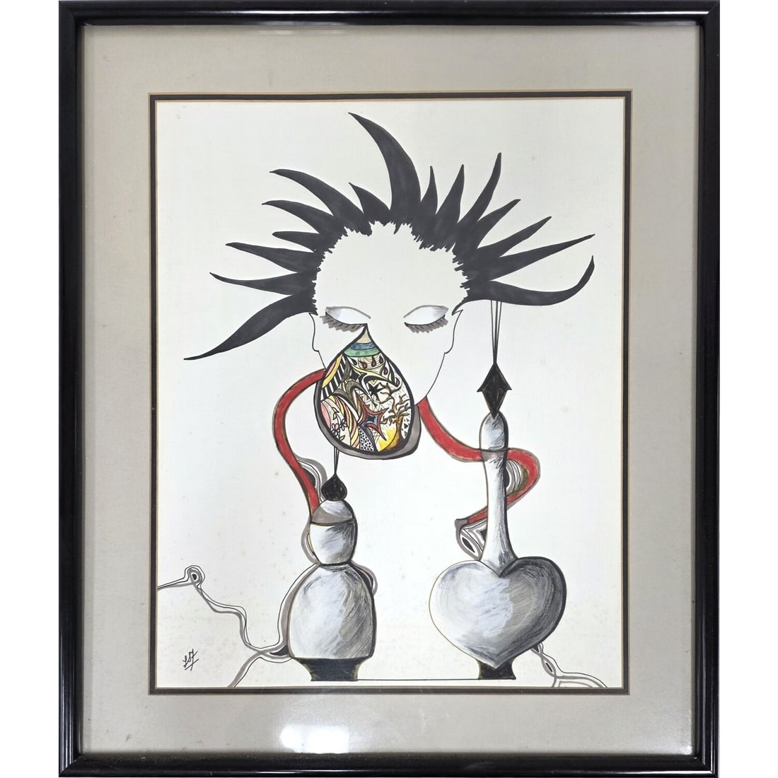 Surrealist Painting Marker & Pastel on Paper: Surrealist Painting Marker & Pastel on Paper. Signed w/ Initials "LSF" on Lower Left. Framed Under Glass. Has Not Been Examined Out of Frame. Condition: Generally Good. Dimensions: Sight-23.5" x 18". 