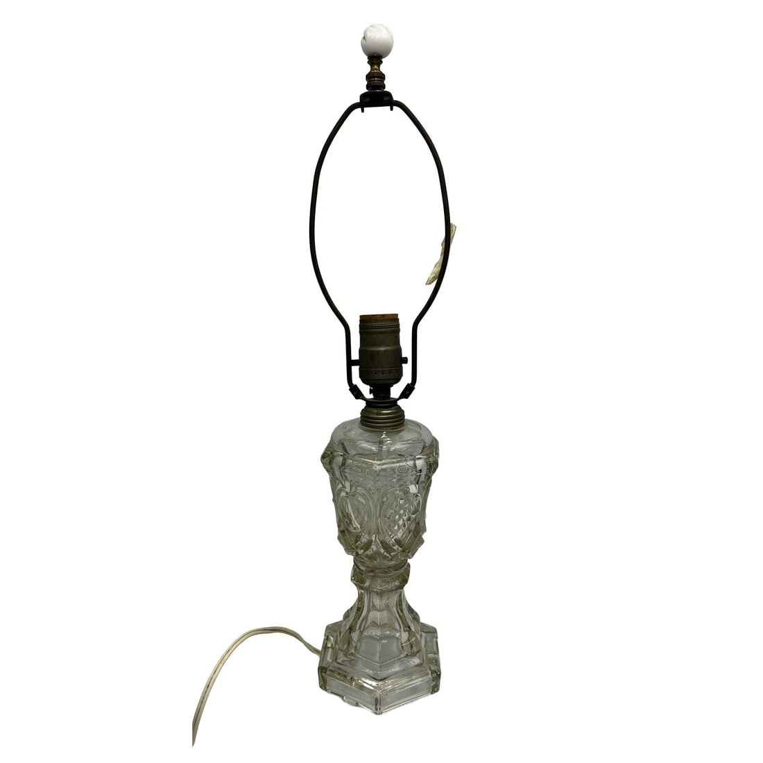 Antique 19th C. American Pressed Glass Table Lamp: Antique 19th C. American Pressed Glass Table Lamp. Condition: Generally Very Good. Please Note- We Do Not Guarantee the Workability or Wiring of Any LampsDimensions: Glass-H-9". Total H-20".Provenance