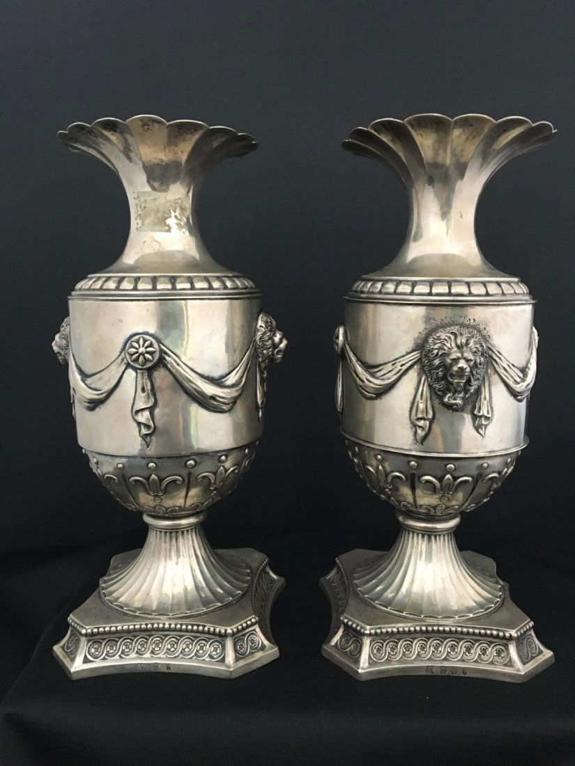Continental Pair of 19th-Century Silver Vases (1 of 2)