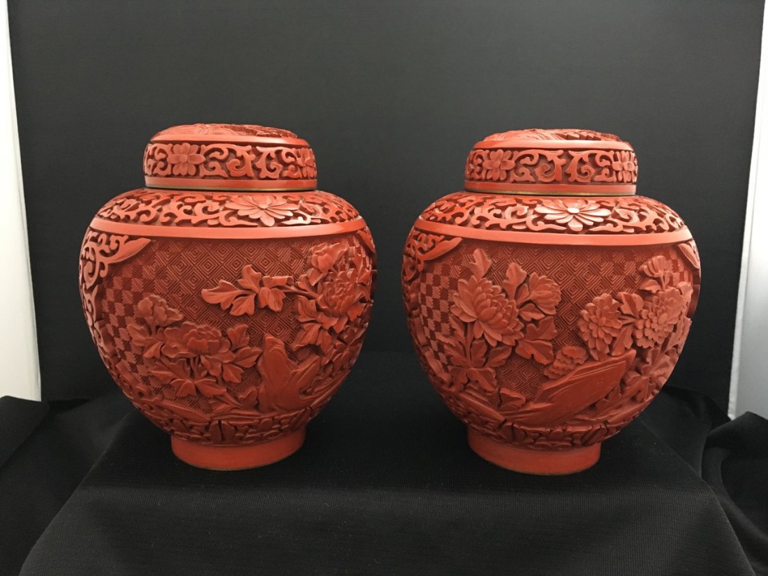 Pair of Chinese Cinnabar Covered Boxes (1 of 2)