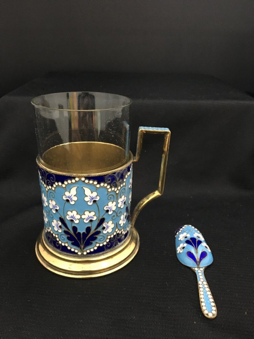 Russian Gilded Silver and Enameled Teaset (1 of 3)