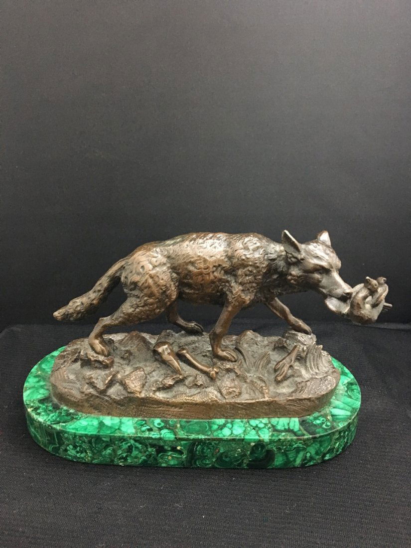 Russian Bronze Figure of Dog on Malachite Base (1 of 4)