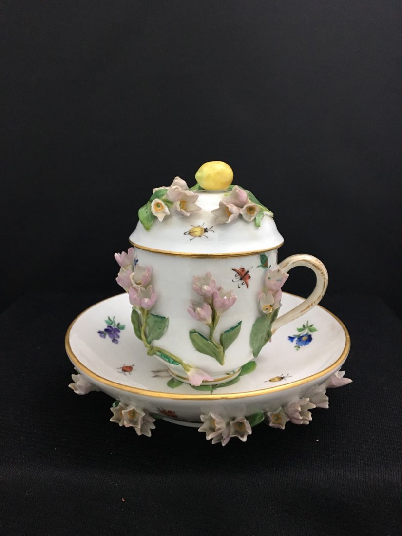 Meissen 19th-Century Covered Cup and Saucer (1 of 4)