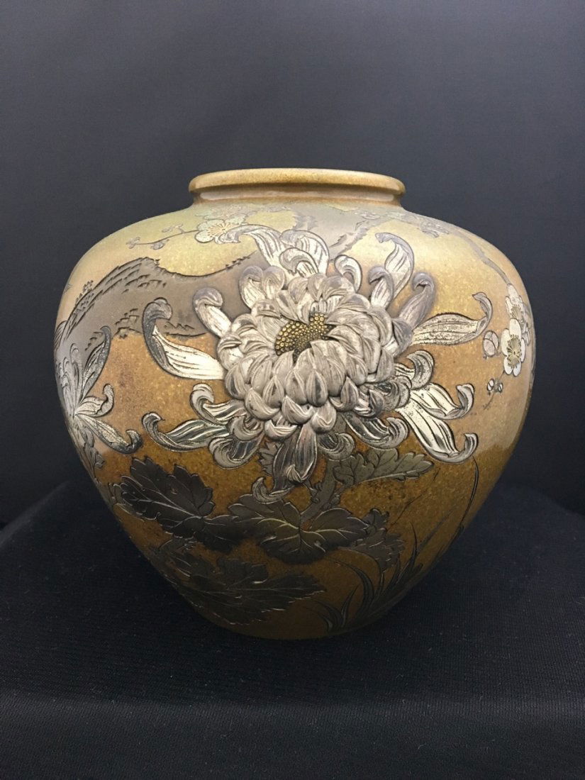 Japanese Bronze Vase with Silver and Other Metals (1 of 5)