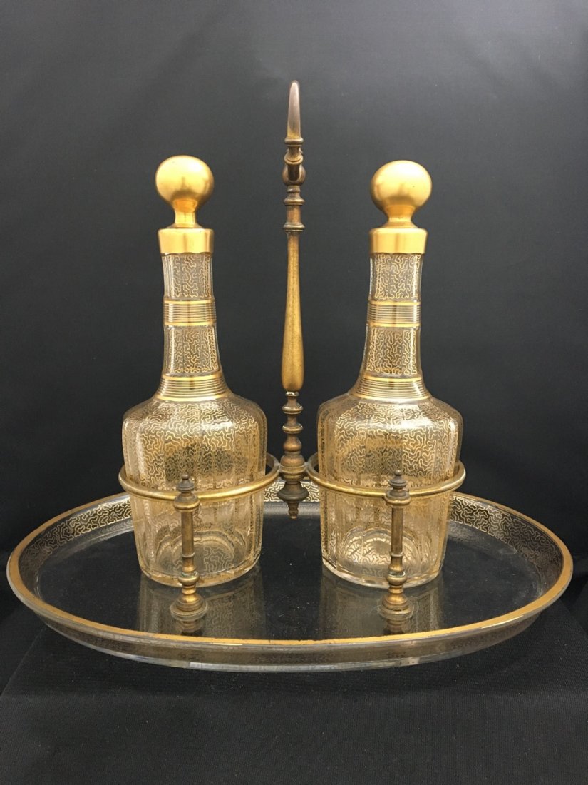 Baccarat Set of Two Bottles and Plate with Bronze Mount (1 of 4)