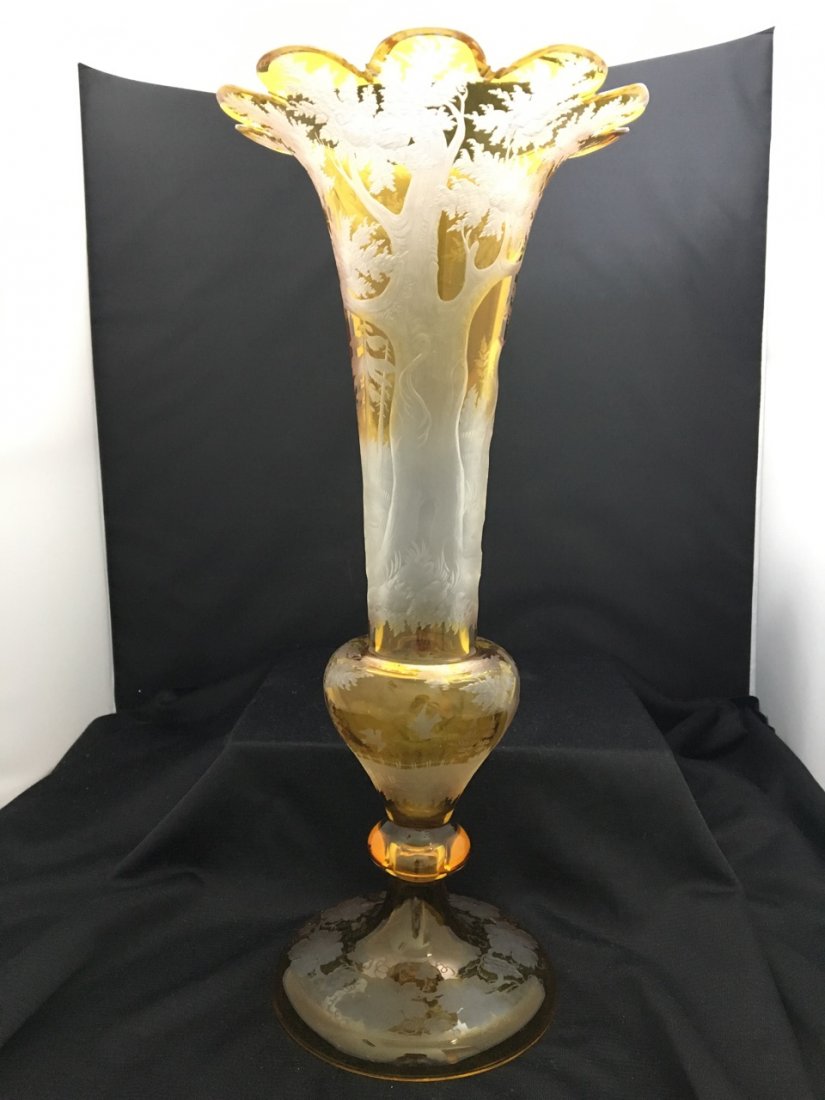 Bohemian Large Yellow Ground Carved Vase (1 of 4)