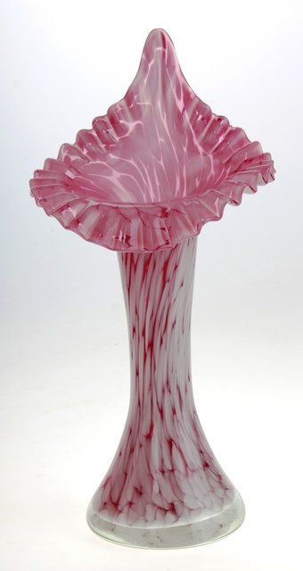 Cranberry Opalescent Spatter Glass: 1960's Czech Hand Blown Cranberry Opalescent Spatter Glass 13" Tall