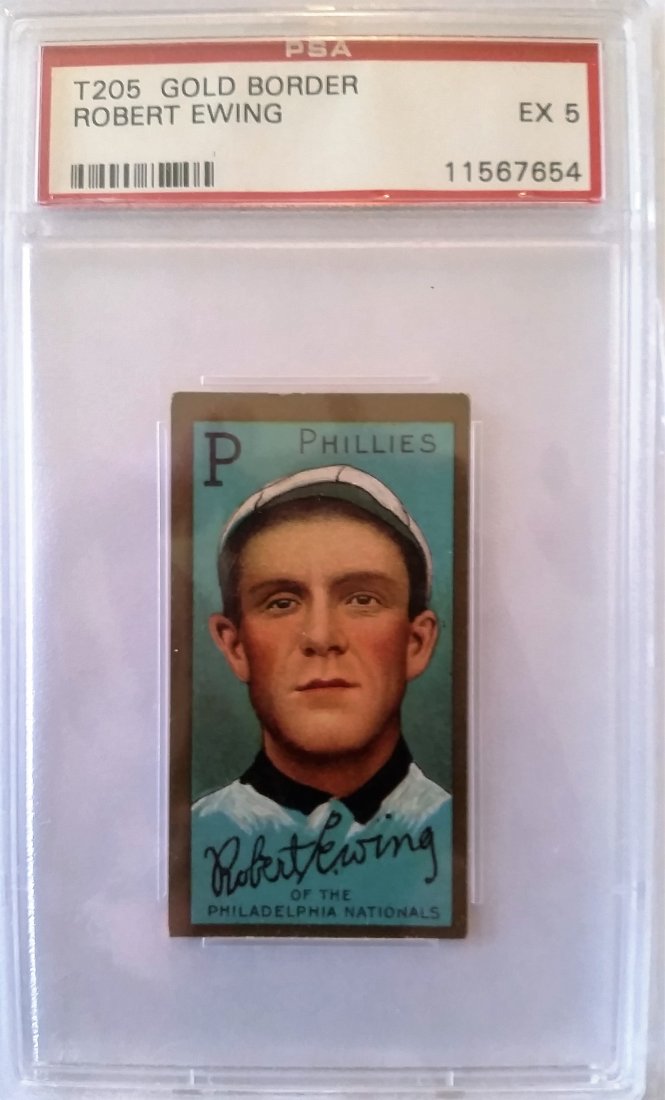 1911 Robert Ewing t205 t-205 PSA 5 Phillies: Up for auction is a 1911 Rober Ewing T205 t-205 PSA 5 with a Piedmont back. A great card in a no buyers premium auction.