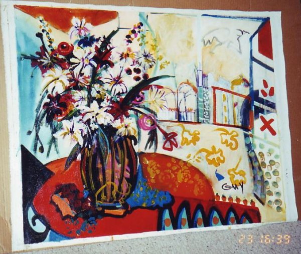 Bracha Guy, Terrace Table, Signed Oil on Canvas
