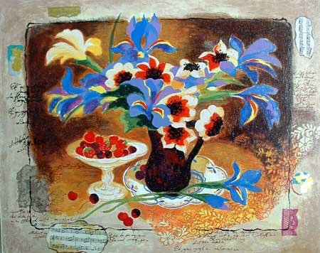 Alexander Wissotsky, Blue Irises, Signed SS on Woo