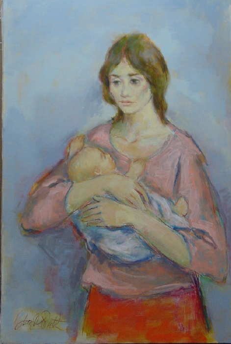 Jan De Ruth, Mother & Child, Signed Oil on Canvas