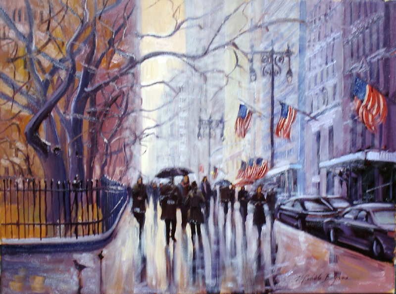Michele Byrne, City Hall Park NYC, Oil on Canvas