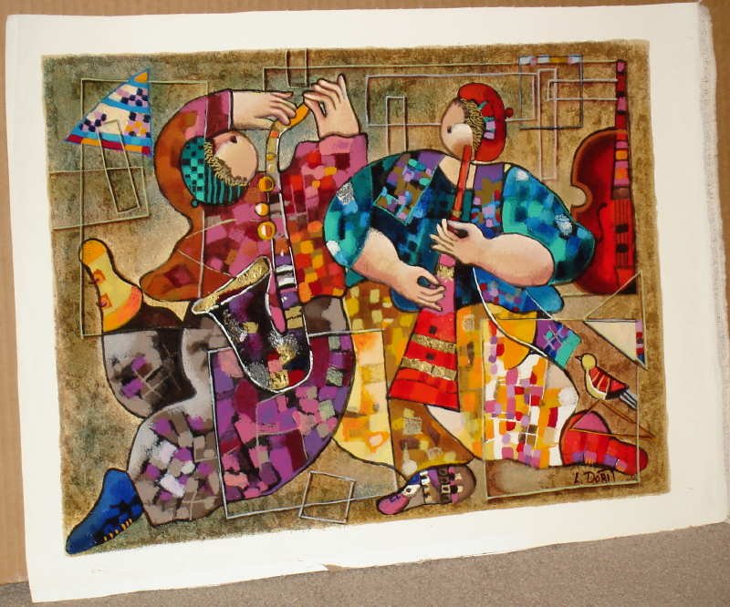 Dorit Levi, Jazz Dancers, Signed Serigraph on Canvas