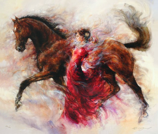 Gary Benfield, Mercedes Storm, Signed Canvas Print: This contemporary English artists spontaneity is apparent in the dramatic pencil contours, casual brushstrokes and translucent colors, yet the forms are always classical and graceful and the compositi