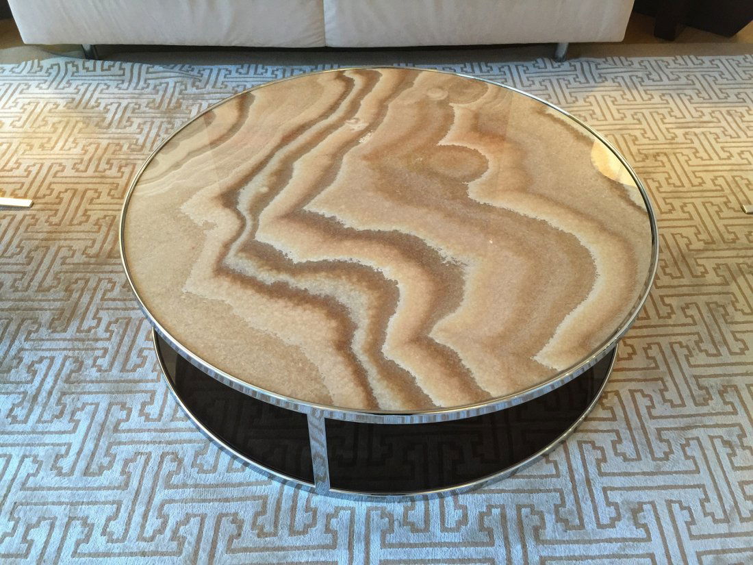 Modern coffee table with stone top chrome frame (1 of 6)