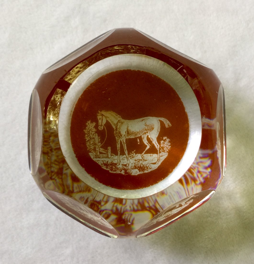 Bohemian Amber Flashed and Faceted Glass Paperweight (1 of 6)