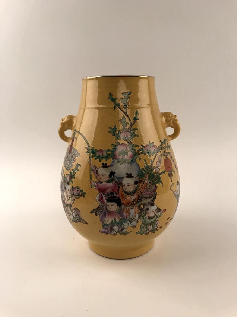 Chinese Yellow Glazed Vase with Children Playing Design (1 of 9)