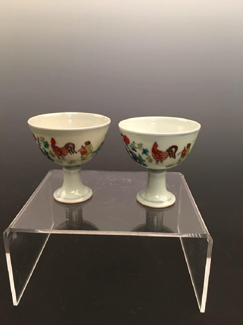 A Pair Chinese Doucai Chicken Porcelain Cups (1 of 8)