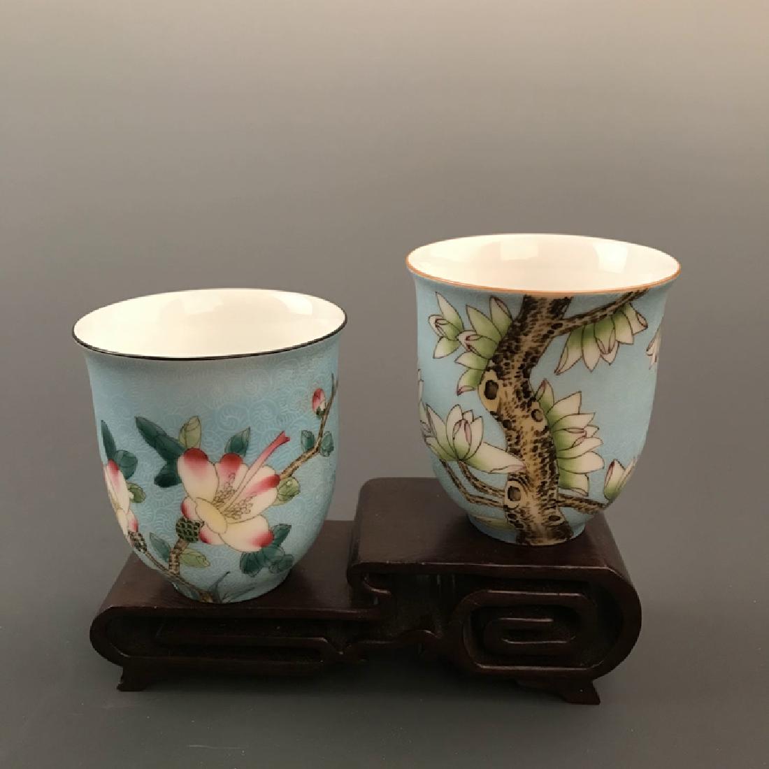 Chinese Famille Rose Tea Cups with Qianlong Mark (1 of 5)