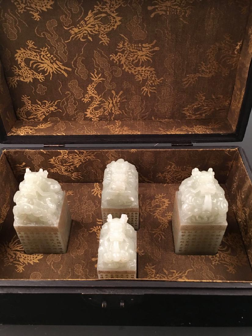 4 Pieces White Jade Dragon Seal With Yongzheng Mark (1 of 18)