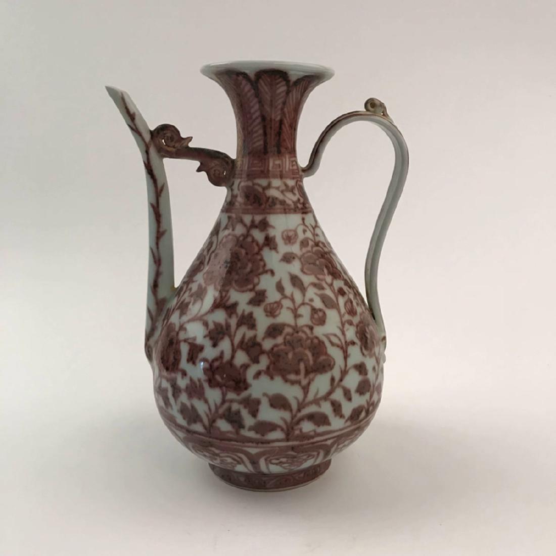 Chinese Copper Red Flower Pitcher (1 of 8)