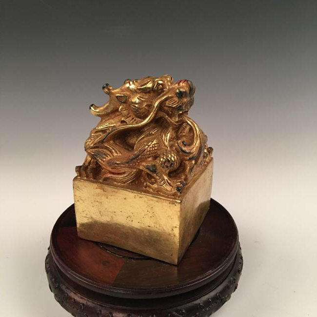 Chinese  Gilt Bronze Dragon Seal (1 of 7)