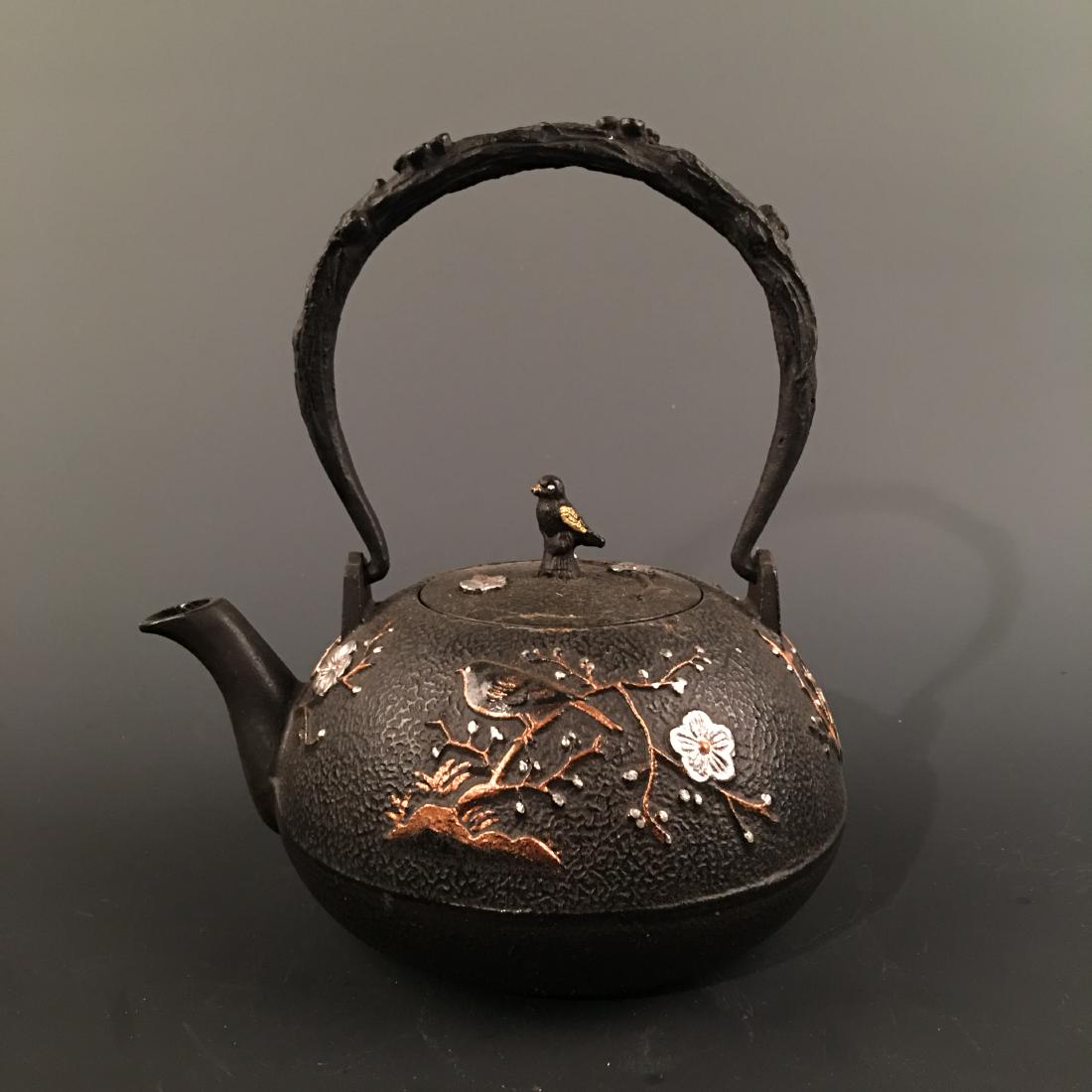 Chinese Iron 'Bird&Flower' Teapot (1 of 5)