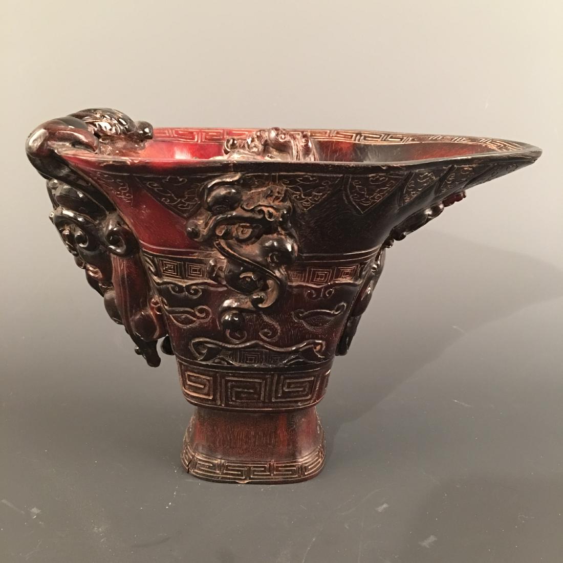 Chinese Ox-Horn Wine Cup: Chinese Ox-Horn Wine Cup 5'' H, 6-3/4'' W; 605 g Shipping: We are able to pack and ship this item to an address in the United States for $25.00 via UPS Ground or USPS Priority Mail. Tracking informati