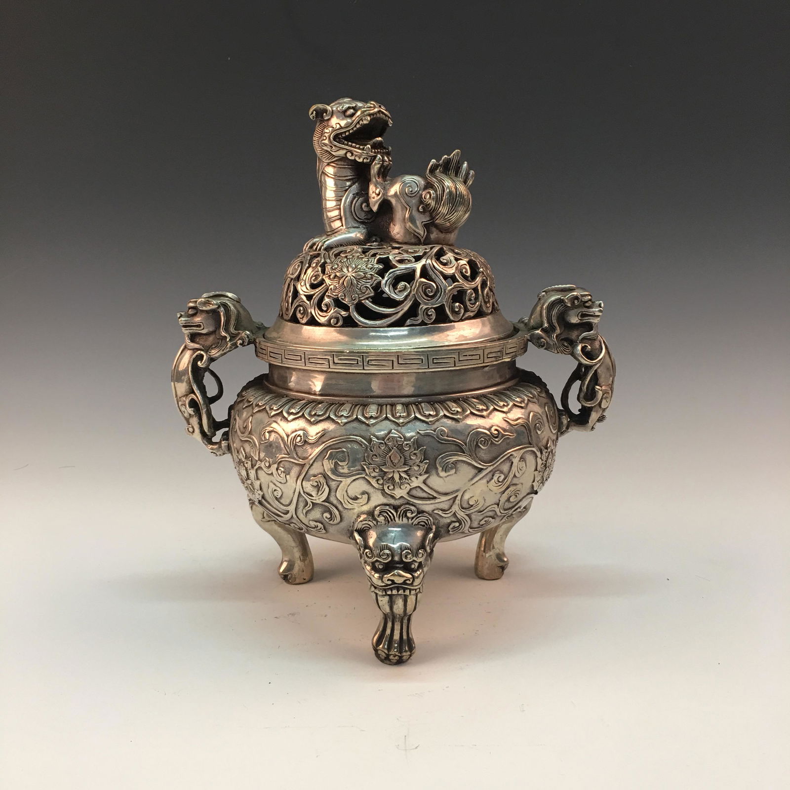 Chinese Sliver Tripod Incense Burner With QianLong Mark (1 of 12)