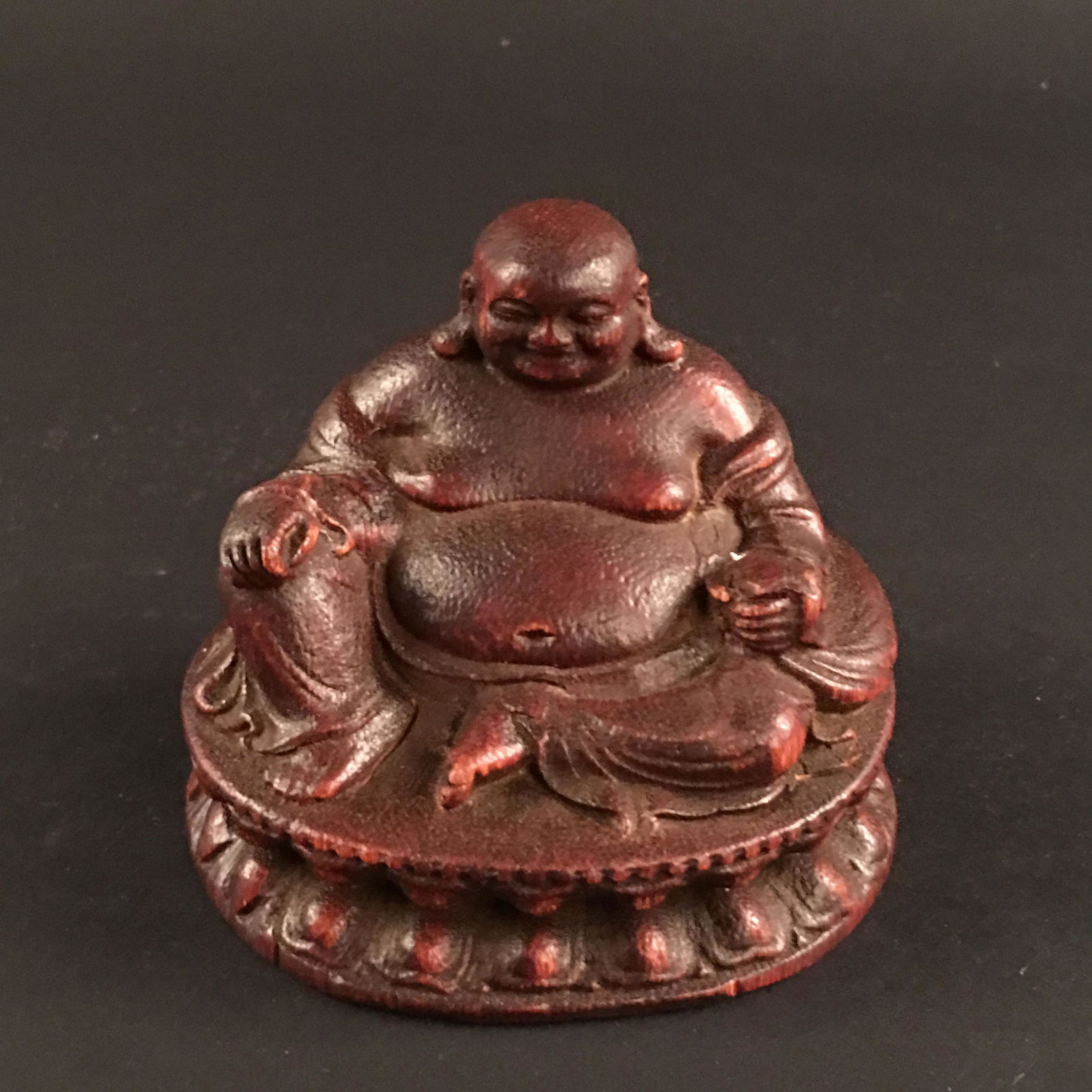 Chinese Bamboo Happy Buddha Statue, Qianlong Mark (1 of 9)