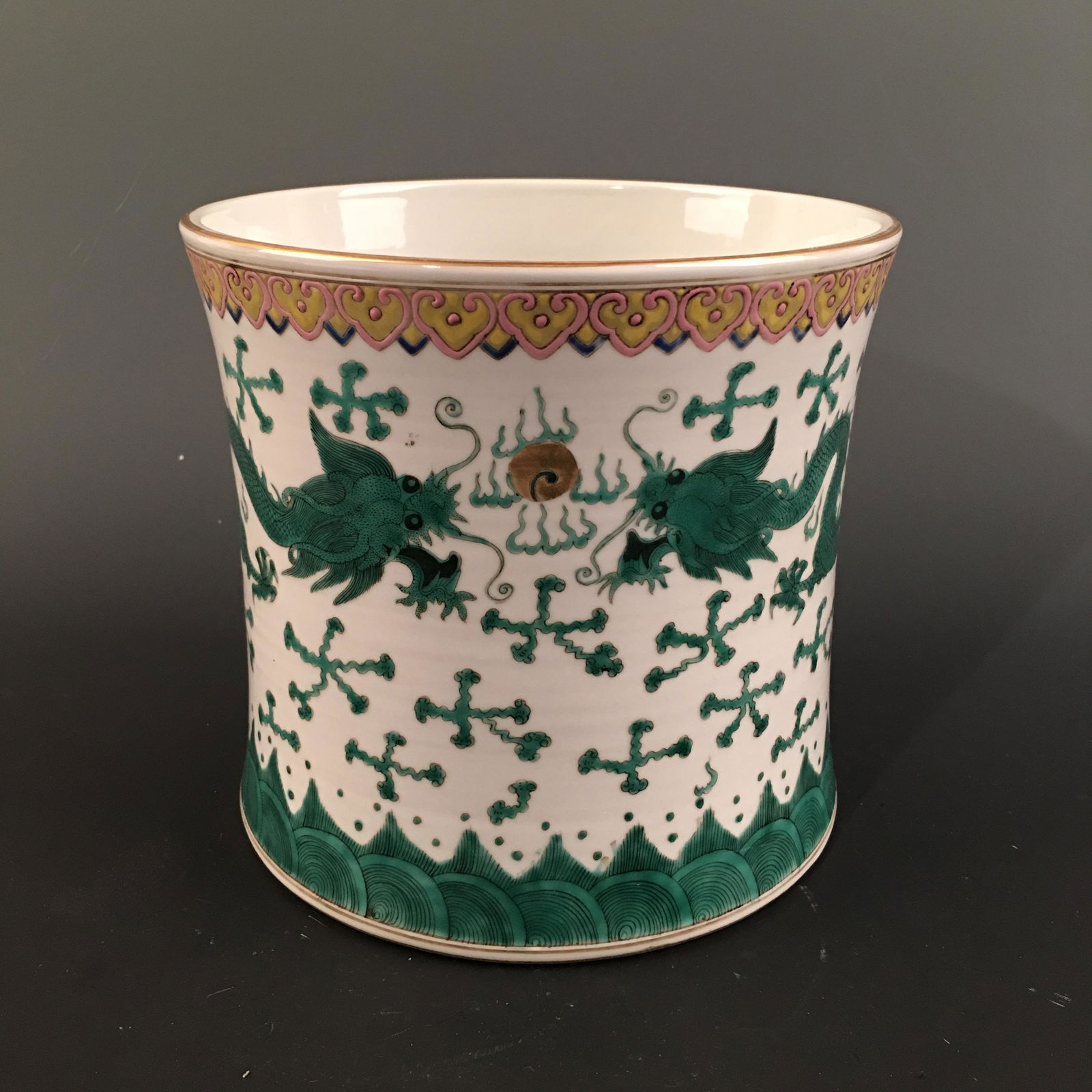 Chinese Green Glazed 'Dragon' Brush Holder, Guangxu (1 of 6)