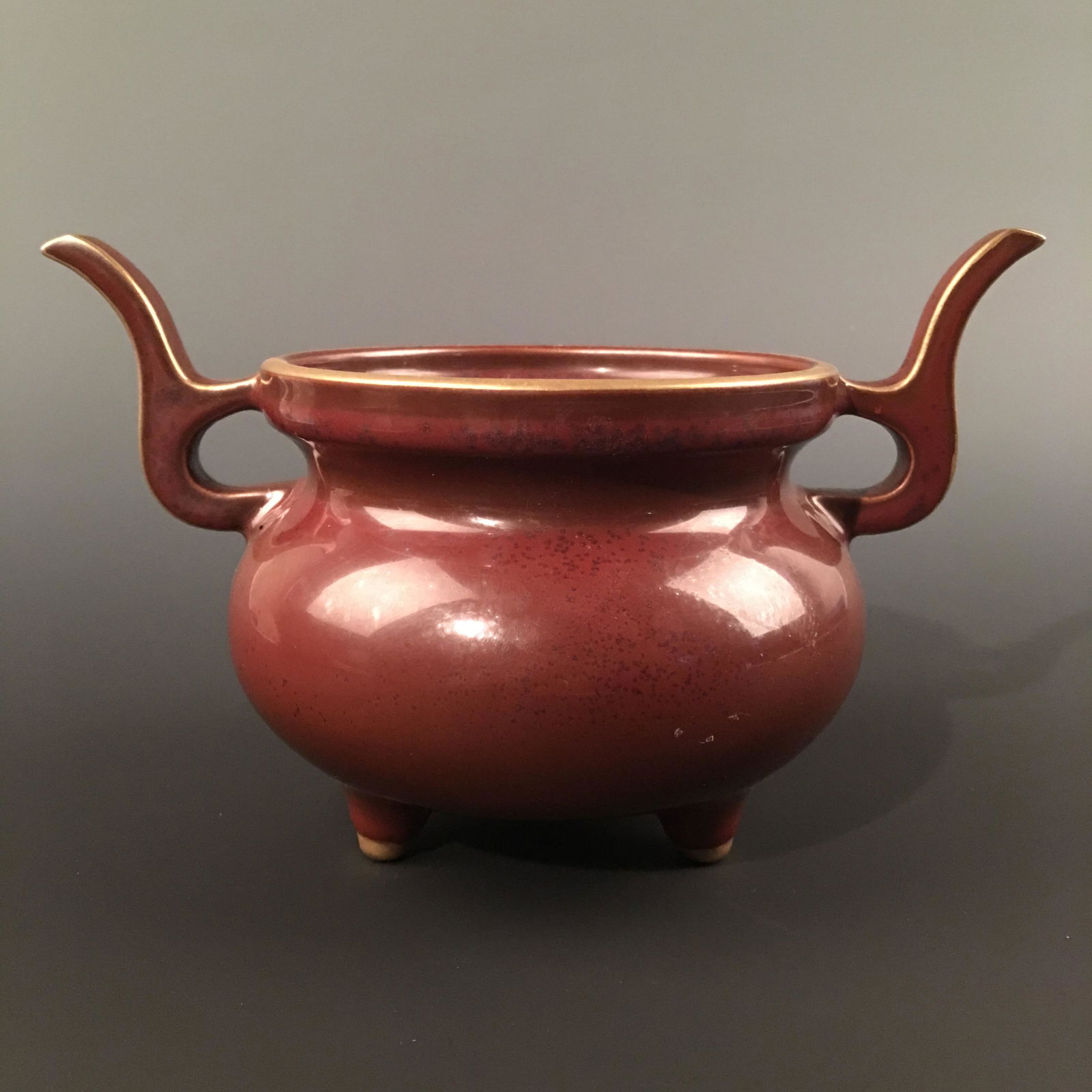 Chinese Red Glazed Tripod Censer, Qianlong Mark (1 of 5)