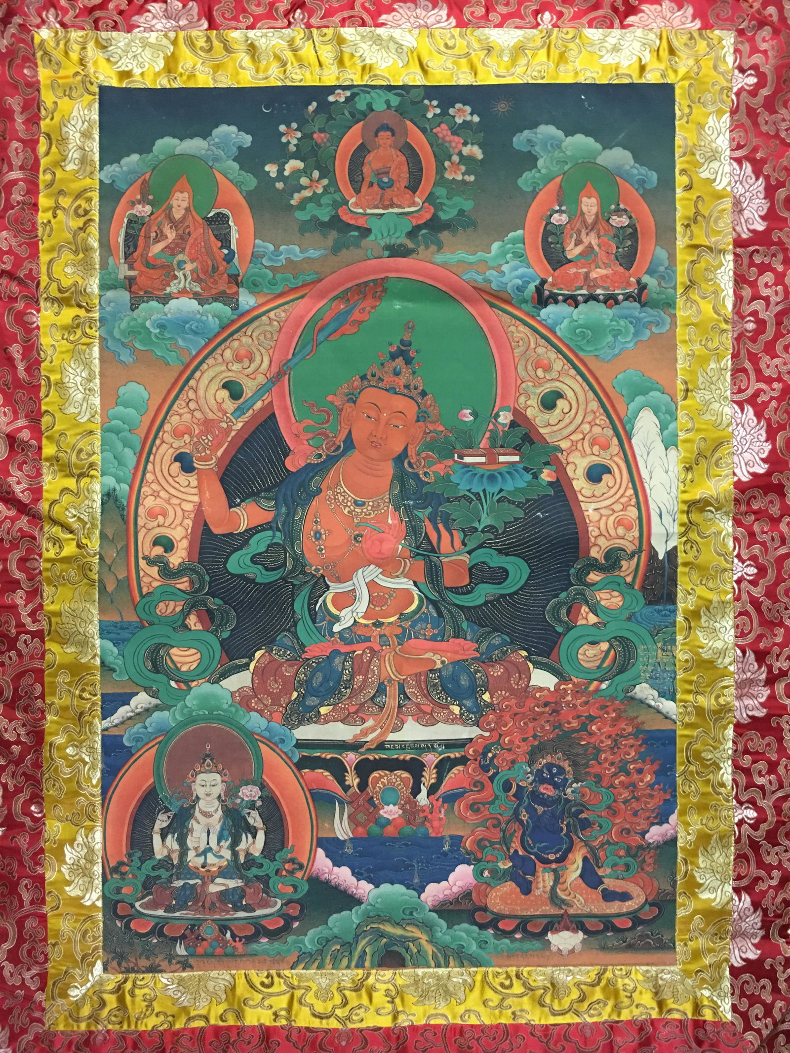 Chinese Thangka Painting on Silk: Chinese Thangka Painting on Silk 43-3/4'' H, 35-3/4'' W; 269 g Shipping: We are able to pack and ship this item to an address in the United States for $30.00 via UPS Ground or USPS Priority Mail. Trac