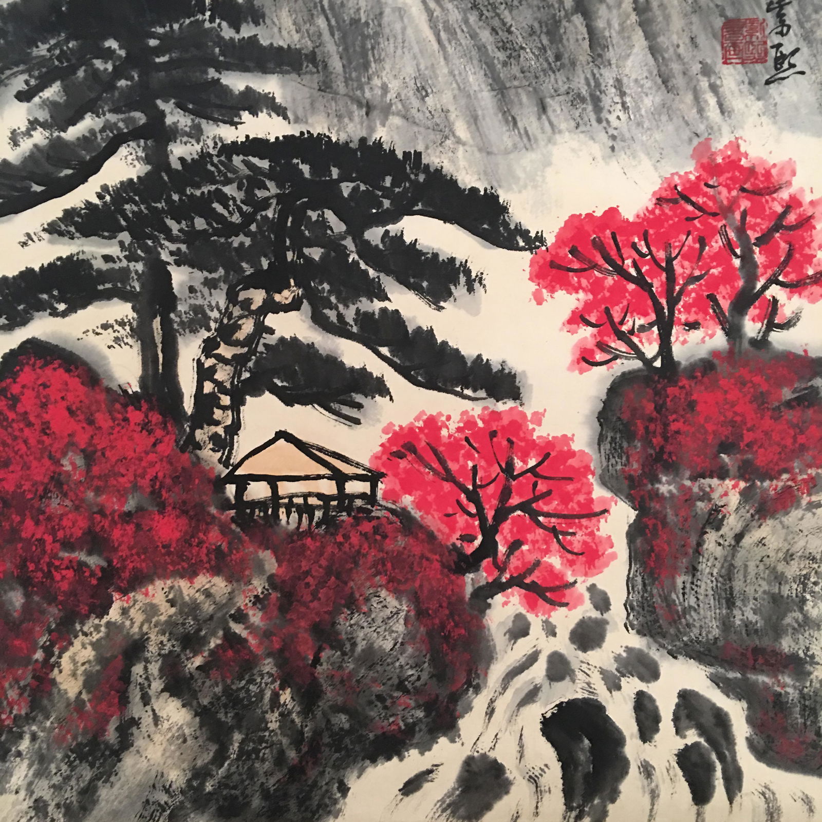 Chinese Hanging Scroll of 'Landscape' Painting  35'' H, (1 of 5)